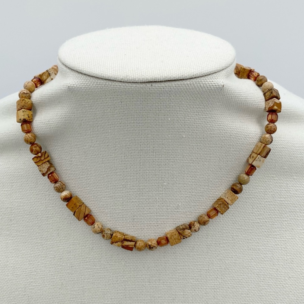 Natural Stone and Glass Beaded Necklace